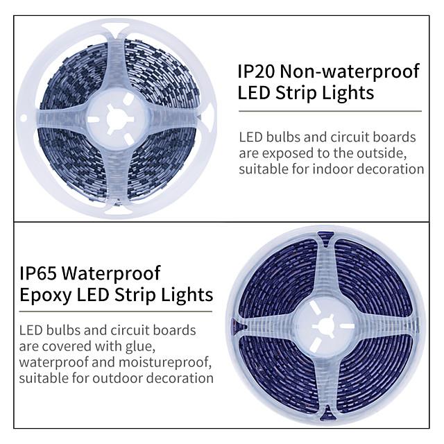 5M 10M 15M 20M RGB LED Strip Lights Music Sync 12V Waterproof LED Strip 30LED/M 5050 SMD Color Changing LED Light with Bluetooth Controller and Adapter for Bedroom Home TV Back Light DIY Deco