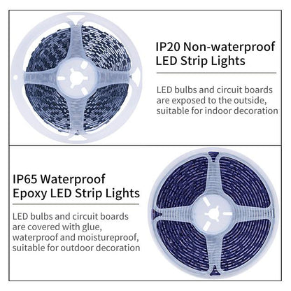 5M 10M 15M 20M RGB LED Strip Lights Music Sync 12V Waterproof LED Strip 30LED/M 5050 SMD Color Changing LED Light with Bluetooth Controller and Adapter for Bedroom Home TV Back Light DIY Deco