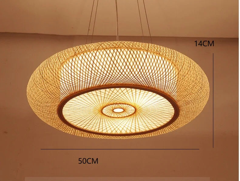 Round Natural Handmade Retro Classics Wicker Handmade Bamboo Pendant Light Bamboo Hanging Lampshade