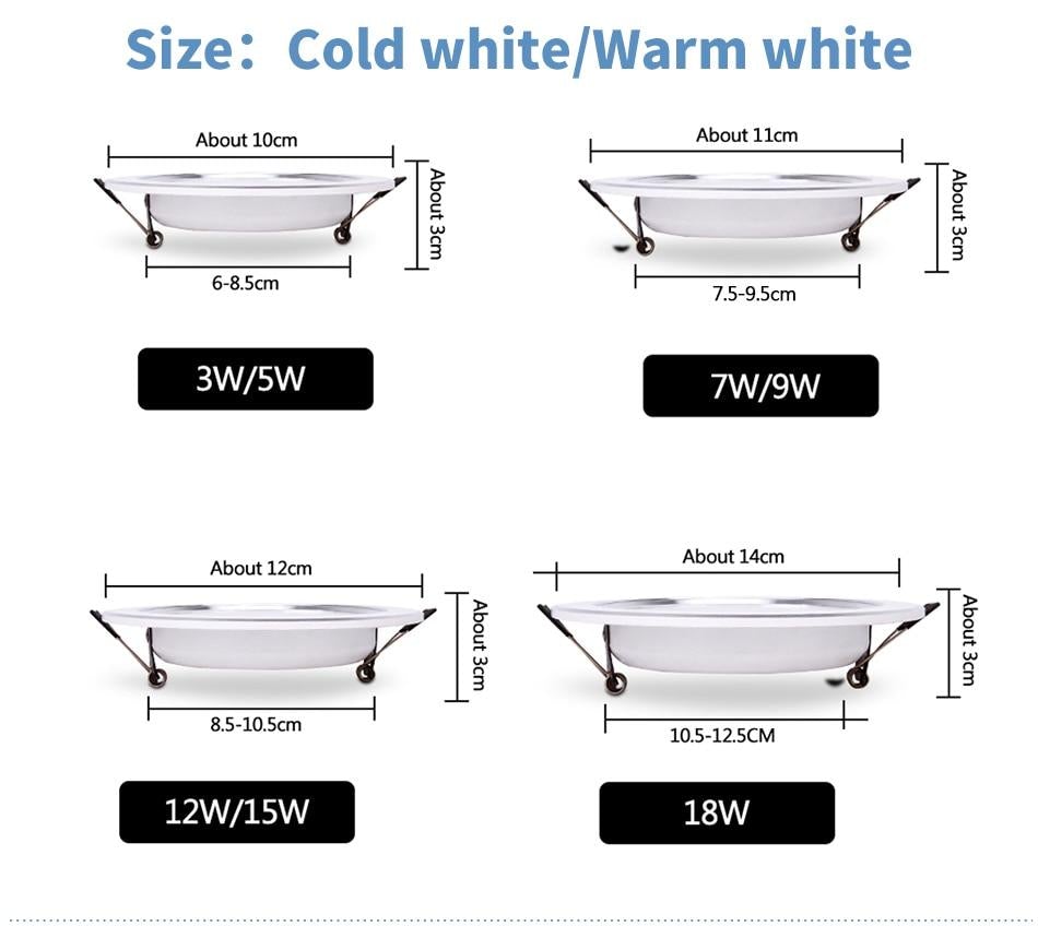 LED Downlight Dimmable 5W 7W 9W 12W 15W Round Bulb Lamp Indoor Kitchen Study  AC Recessed Spot Light
