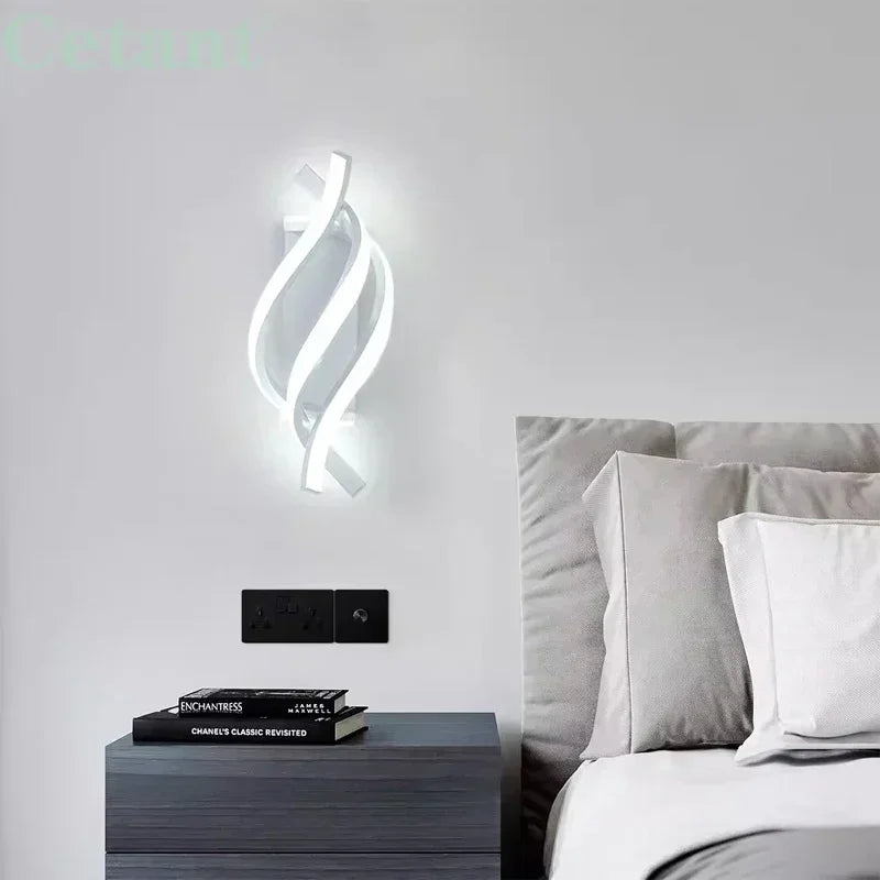 Modern LED Wall Lamp Home Decoration Line Wall Sconce Bedroom Bedside Corridor Backgroud Black White Lighting Lustre