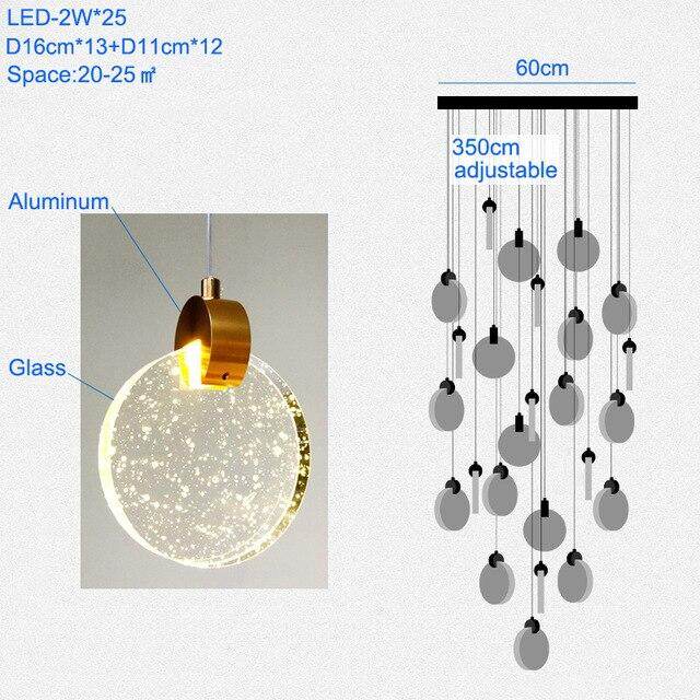 Modern Pendant Lamp For Stairwell Led Hanging Light For Hall Pendant Lights Living Room Round Glass Restaurant Kitchen Lighting