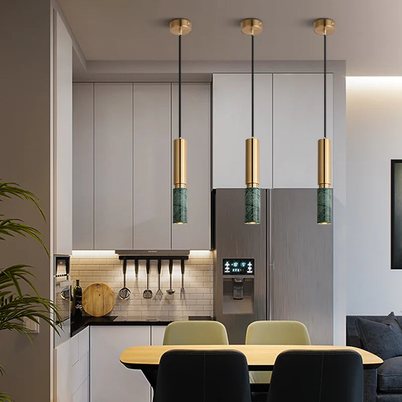 Modern dining table pendant lamp cylindrical marble LED pendant lamp light luxury bedroom lighting living room home decoration