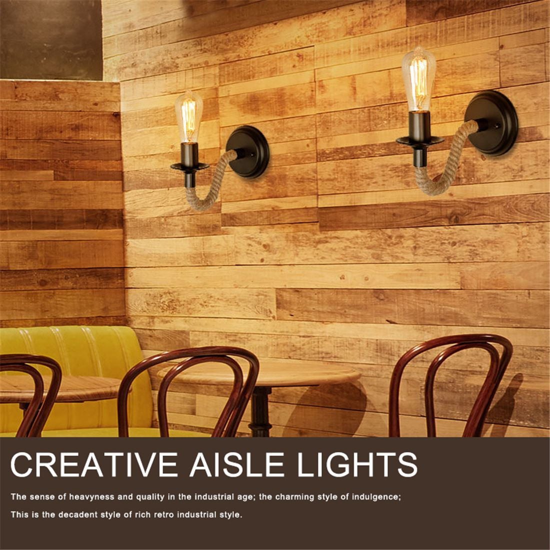 Hemp Rope Wall Lamp American Retro Light Wall Sconce Living Loft Lighting Vanity Light Indoor Sconce Wall Lights Bedroom Lamp