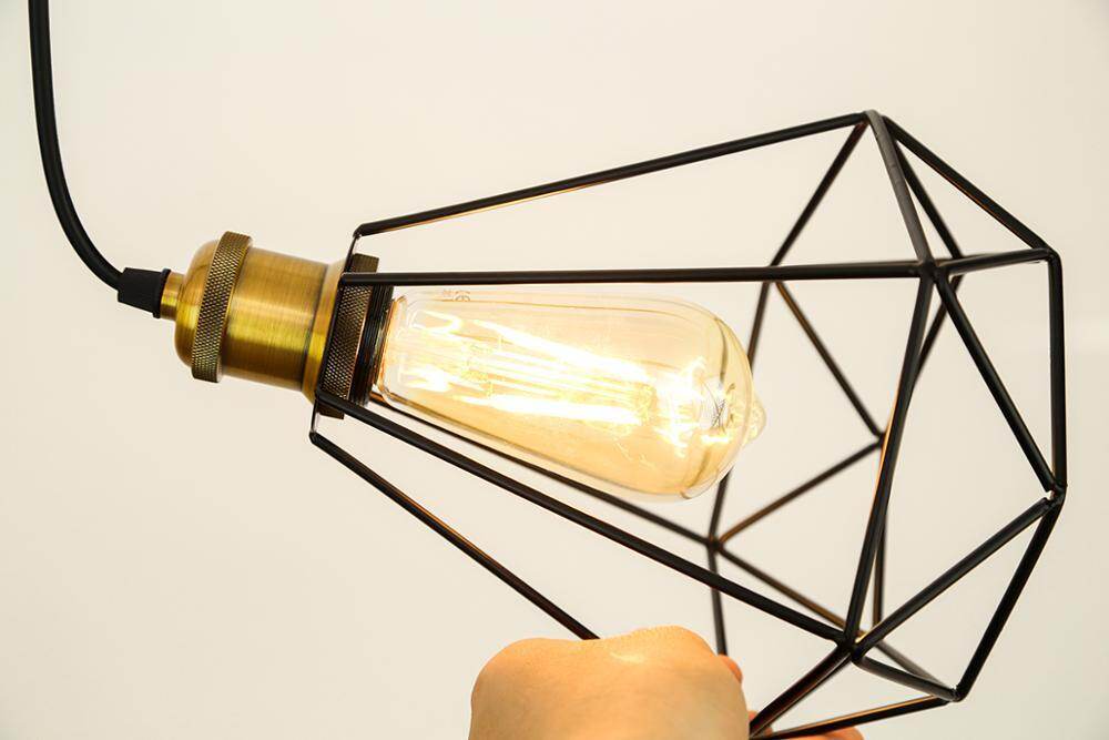 Modern  Industrial Vintage Cage Pendant Light Iron Art Diamond Pyramid Wrought home Ceiling Lamp Suitable for E27 bulbs