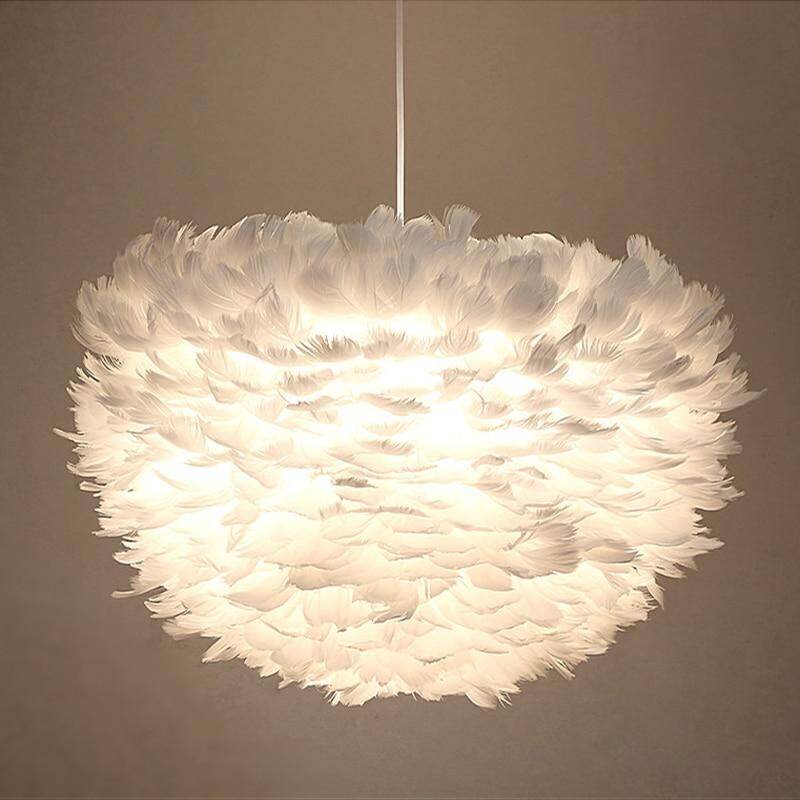 Loft Modern White Nature Goose Feather Pendant Lights Romantic E27 Led Pendant Lamps For Home Restaurant Bedroom Living Room