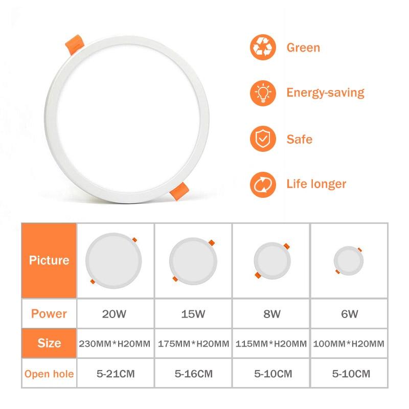 LED Panel Light Round Ultra Thin LED Downlight 6W 8W 15W 20W LED Ceiling Recessed Light For Indoor Bathroom Illuminate