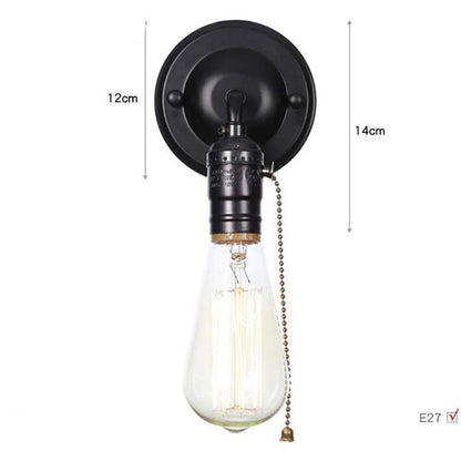 Pull chain switch scones led wall lights Chrome loft style retro vintage iron bedroom wall lamp bedside lampen stair wandlamp