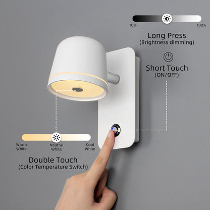 LED Dimmable Wall Lamp with On/Off Switch Adjust Brightness and 3-CCT Rotation Wall Sconce for Bedside Living Room