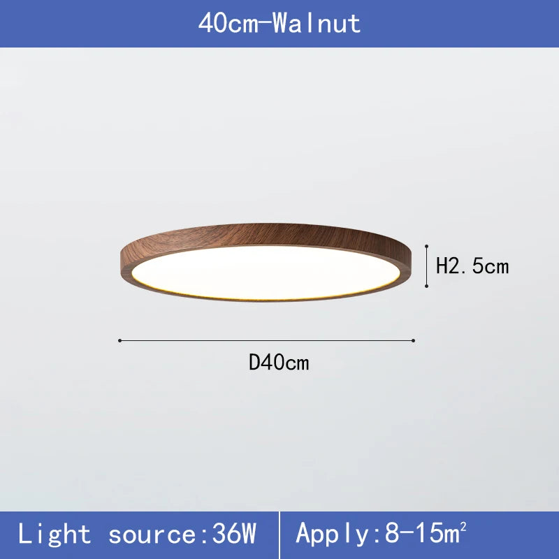 Modern LED Ceiling Light Circular Ultrathin Wood Grain Walnut Decorative Light Indoor Bedroom Living Room Dining Room Home Light