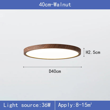 Modern LED Ceiling Light Circular Ultrathin Wood Grain Walnut Decorative Light Indoor Bedroom Living Room Dining Room Home Light