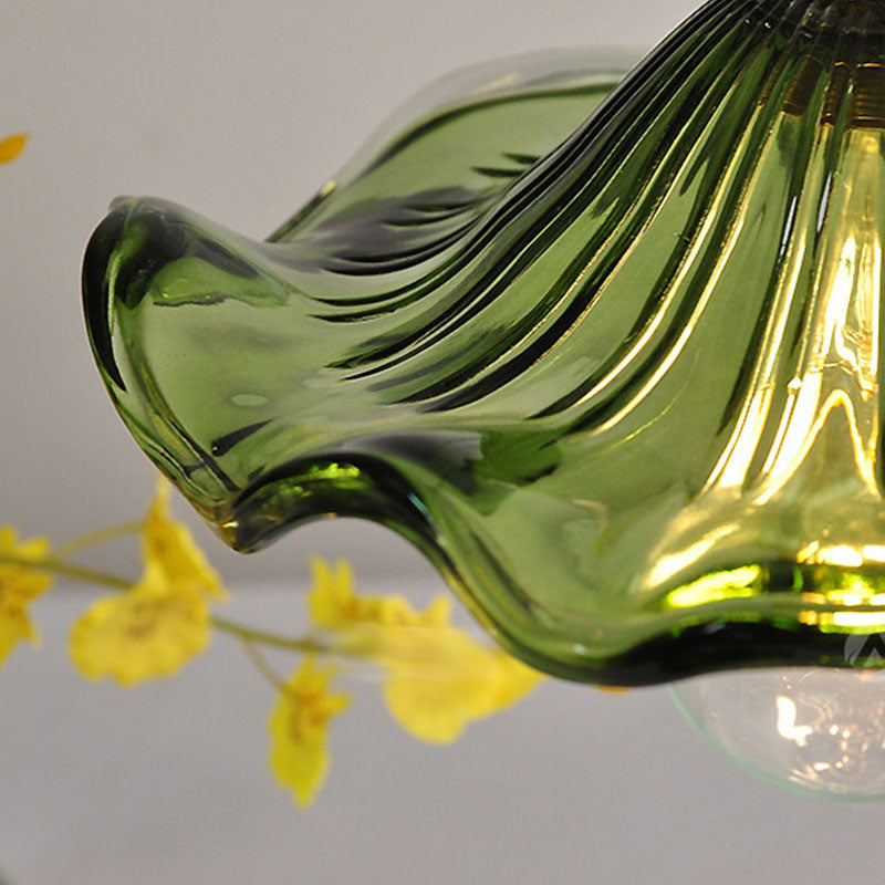 A Single-head Green Lotus and Leaf Pendant Lamp in The Bedroom Dining Room Bar Counter and Entrance Hall