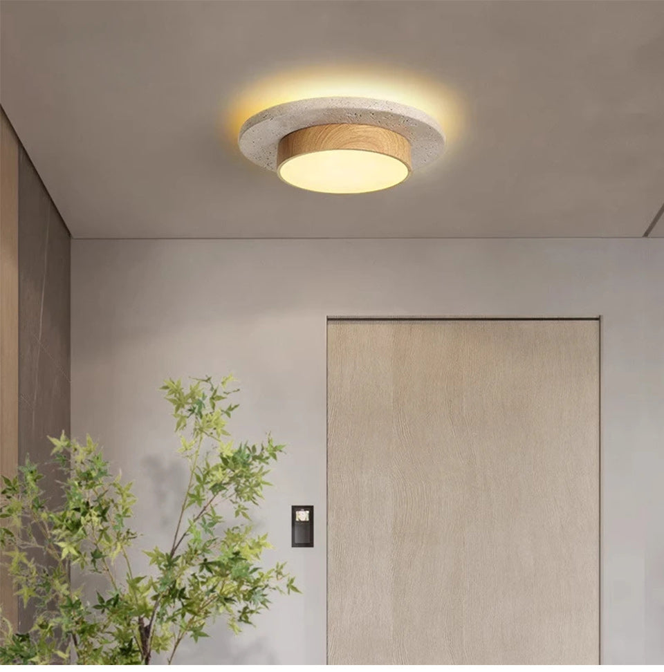 Stone Ceiling Lamp Round Ceiling Lights D22cm LED28w Wabi Sabi Retro Walnut/Wood for Balcony Corridors Living Room Indoor Lights