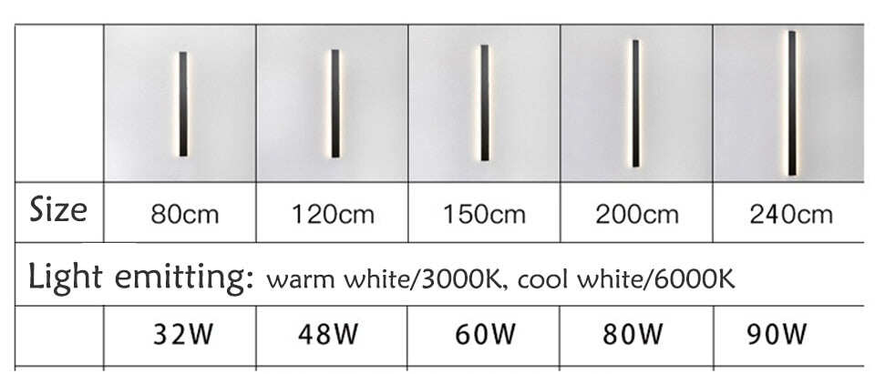 Modern Waterproof Outdoor Long Strip LED Wall Lamp IP65 Aluminum Wall Light Garden Porch Sconce Light 110V 220V Sconce Luminaire