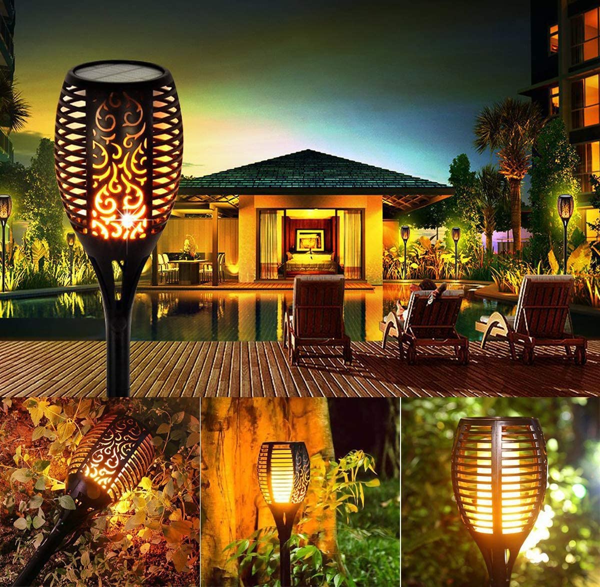 33/96 LED Solar Flame Lights Outdoor IP65 Waterproof Led Solar Garden Light Flickering Torches Courtyard Decoration Lawn Lamp