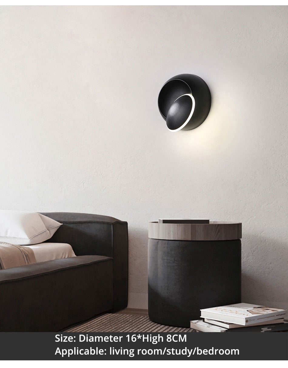 LED Wall Lamp 360 degree rotation adjustable bedside light White and Black creative wall lamp Black modern aisle round lamp