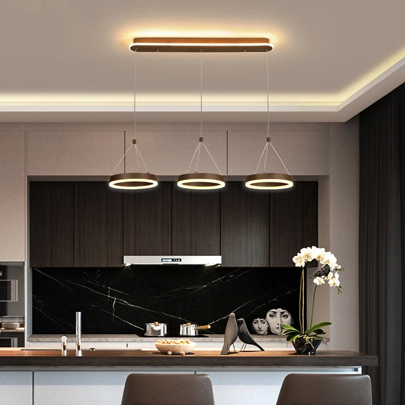 Coffee Led Pendant Light Kitchen Dinning Room Backside Lighting 3 Heads Round Acrylic Lamp Lustres Luminaire Indoor Fixtures