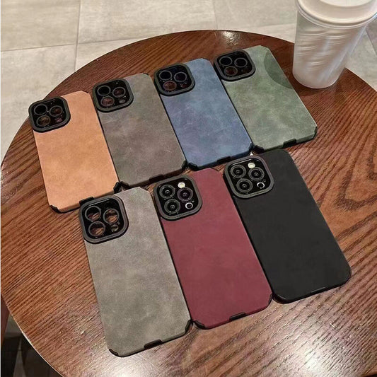 Fashion Matte Leather Silicone Case For iPhone 14 Plus 12 13 Mini 11 16 15 Pro Max 17 ProMax Lens Protection Shockproof Cover