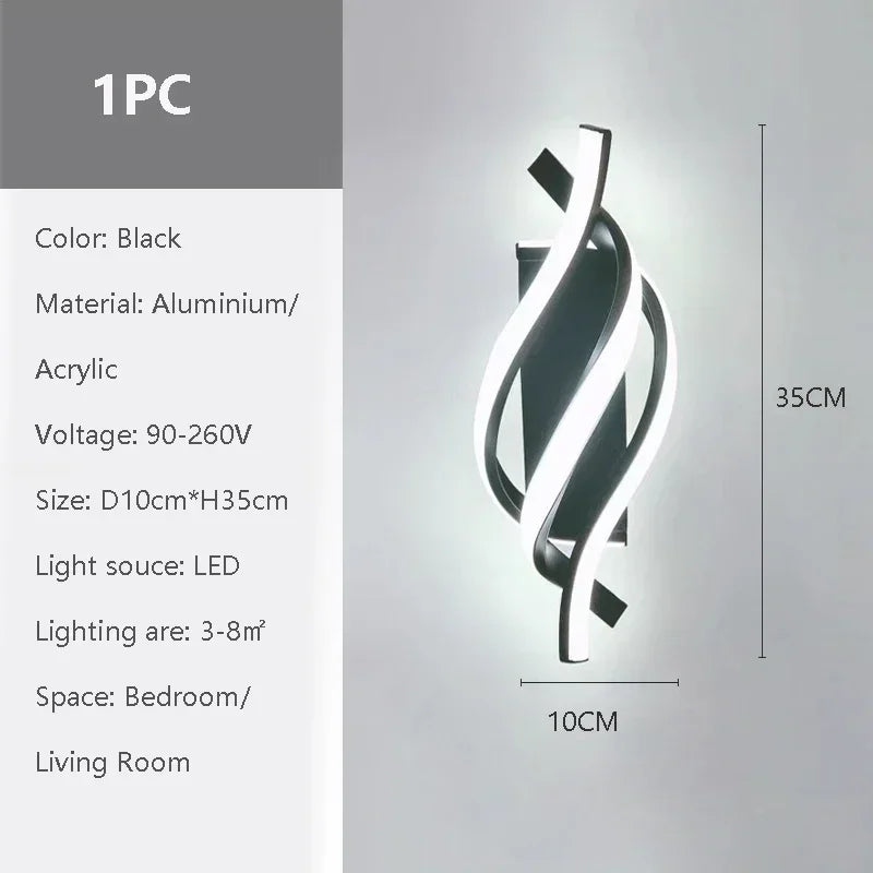 Modern LED Wall Lamp Home Decoration Line Wall Sconce Bedroom Bedside Corridor Backgroud Black White Lighting Lustre