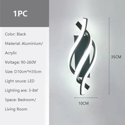 Modern LED Wall Lamp Home Decoration Line Wall Sconce Bedroom Bedside Corridor Backgroud Black White Lighting Lustre