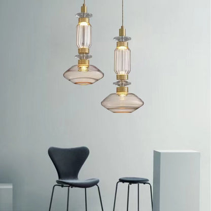 Clear Amber Glass LED Chandelier Modern Pendant Lamp Hall Parlor Restaurant Bedside Lighting Fixtures