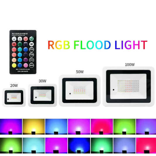 Led RGB Flood Light 20W 30W 50W 100W IP68 Outdoor Spotlight 220V/110V RGB Reflector Projector Lamp With Color Remote Controller