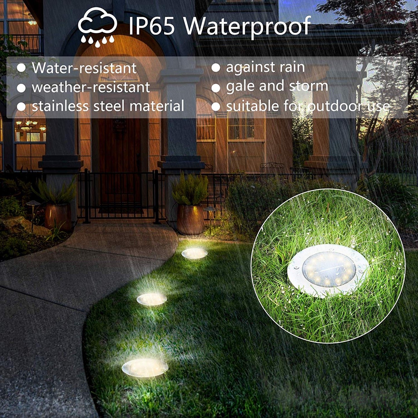 Solar Disk Lights 12 LED Solar Ground Lights Outdoor Waterproof Stainless Steel in Ground Solar Lights for Walkway Pathway Lawn