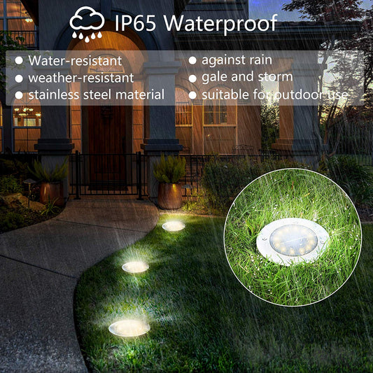 Solar Disk Lights 12 LED Solar Ground Lights Outdoor Waterproof Stainless Steel in Ground Solar Lights for Walkway Pathway Lawn