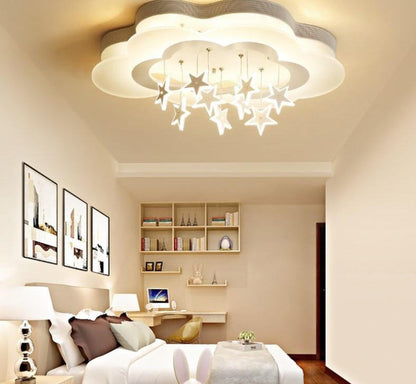 White Stars Led Celling Lights For Child Room Bedroom New Acrylic Moon Star Iron Body Modern Remote Control Lamp Lighting