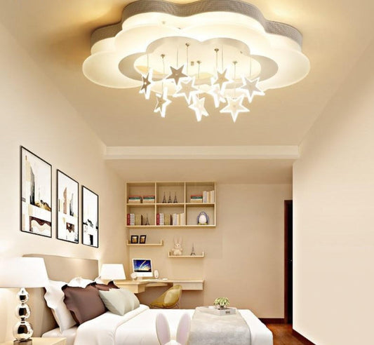 White Stars Led Celling Lights For Child Room Bedroom New Acrylic Moon Star Iron Body Modern Remote Control Lamp Lighting