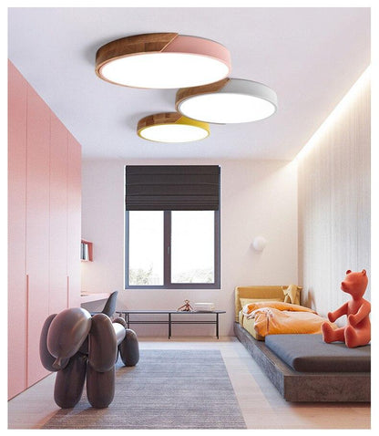 Modern Ceiling Light Wood Iron Acrylic Round Dustproof Lamp Kitchen Bedroom Porch LED Chip Decoration Lighting Fixture
