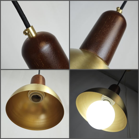 Brass Round Ball Pendant Fixture LED Vintage Hanging Lamp Copper Walnut Wood Lighting Fabric Wire Pendant Lamp