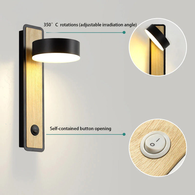 Nordic modern simple indoor wall lamp living room decoration stair lamp bedroom Hotel creative decoration rotating bedside lamp