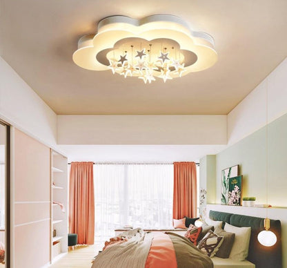 White Stars Led Celling Lights For Child Room Bedroom New Acrylic Moon Star Iron Body Modern Remote Control Lamp Lighting