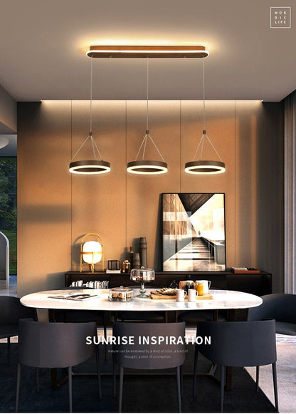 Coffee Led Pendant Light Kitchen Dinning Room Backside Lighting 3 Heads Round Acrylic Lamp Lustres Luminaire Indoor Fixtures