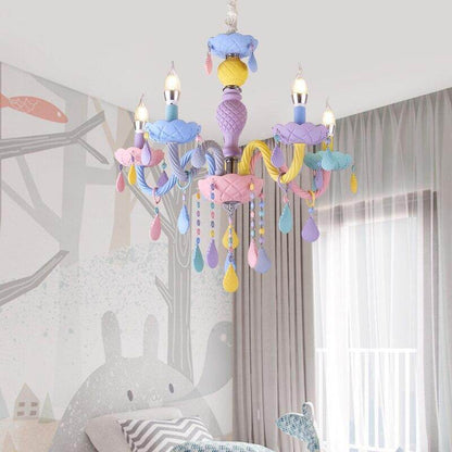 Makaron Color Crystal Pendant Lamp Children Bedroom Lamp Creative Fantasy Luminaire Stained Glass Lustre Candle Hanging Lamp