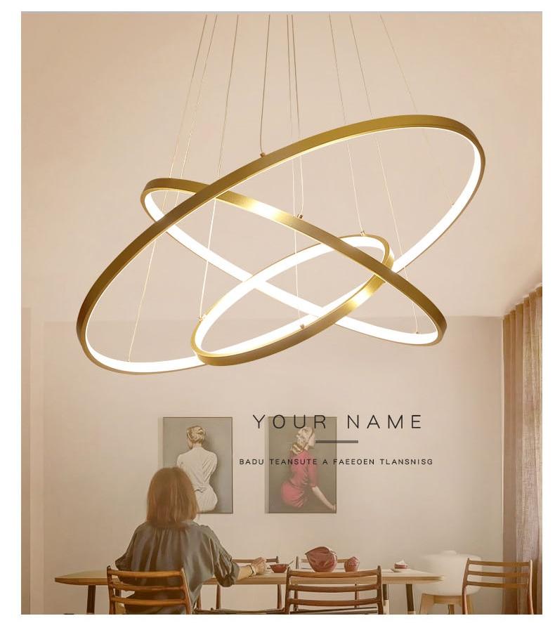 Modern LED Pendant Lights For Living Dining Room White Golden Coffee Black Circle Rings Aluminum Body Lamp Fixtures Home Lamp
