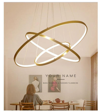 Modern LED Pendant Lights For Living Dining Room White Golden Coffee Black Circle Rings Aluminum Body Lamp Fixtures Home Lamp