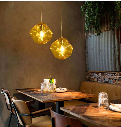 Modern Scandinavian Ice Crystal Glass Pendant Lights Creative Restaurant Hanging Lights Colored Stone Single Head Luminarias
