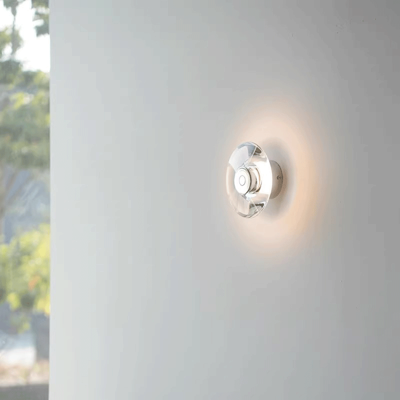 Modern Round Crystal Bedside Lamp Bedroom Living Room LED Sconce Minimalist Art Circular Corridor Mirror Wall Lights