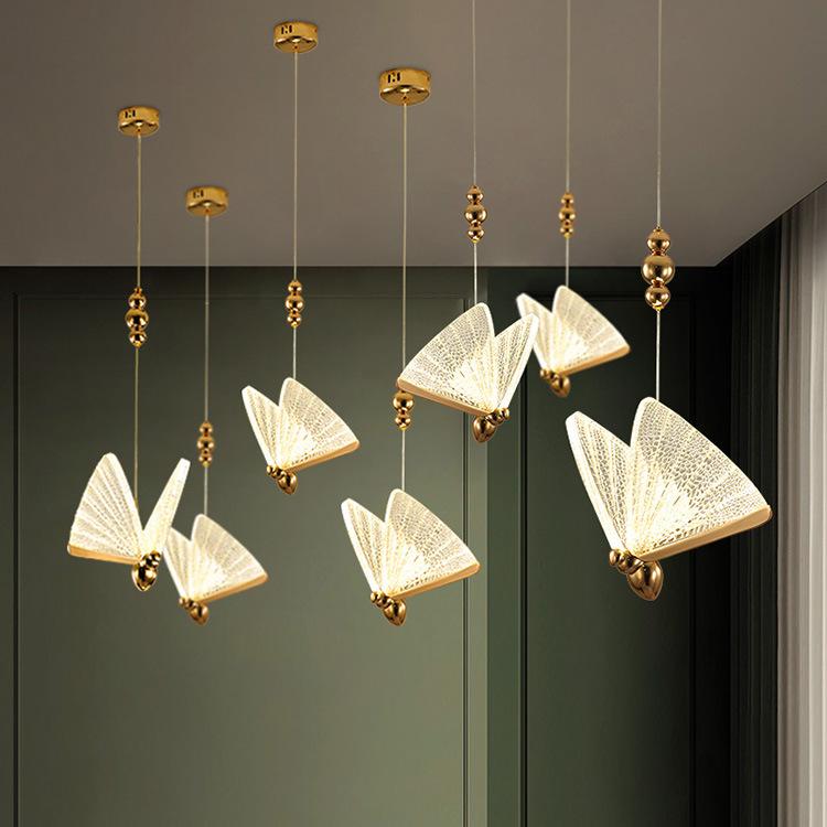 Butterfly Single Head Lamp Light Luxury Post Modern Bedroom Bedside Dining Room Villa Duplex Staircase Bar Counter Small Chandelier