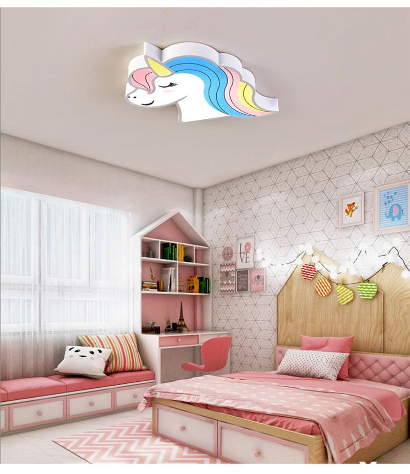 Unicorn Kids Room Light Led Ceiling Lights With Remote Control Cartoon Lampshade Children Room Cute Ceiling Lamp Deco Child Room