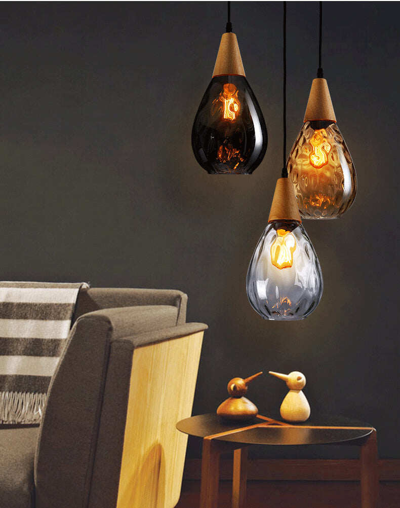 Living Room Bar Solid Wood Lighting Simple Creative Personality Single Glass Chandelier