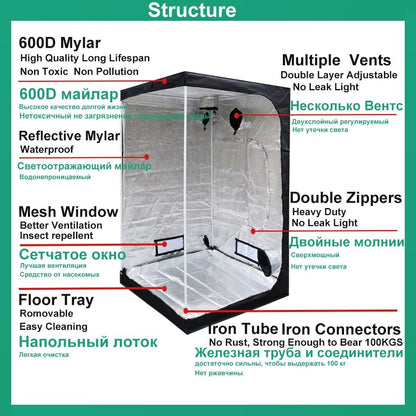 Plant Grow Tents Growing Tent For Indoor Grow Light Accessories Hydroponic Grow Box Grow Tent Mylar+Ratchet Hangers