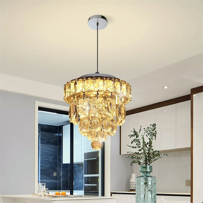 Mini Crystal Chandelier,Chrome Ceiling Pendant Light Fixtures,LED Crystal Flush Mount Ceiling Light Dimmable for Room Hallway