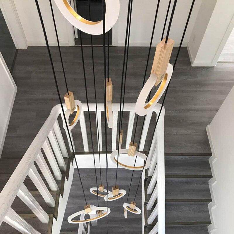 Modern 1/3/6Heads Led Chandeliers Wood Acrylic Ring Chandelier For LOFT Decor