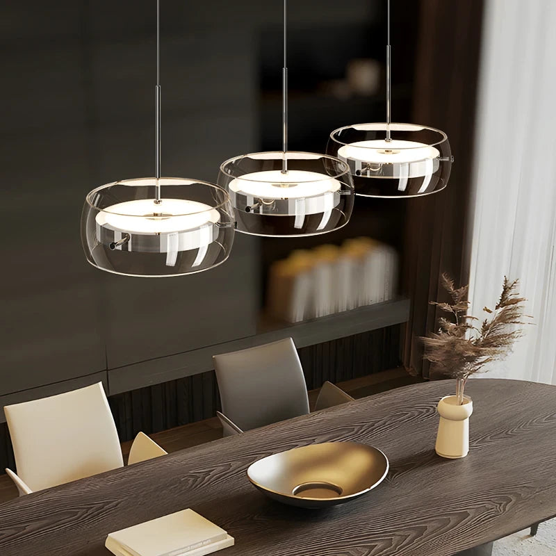 LED Modern Minimalist Dining Table Light Glass Restaurant Pendant Light, Single Head Three Head Restaurant Light Indoor Lighting