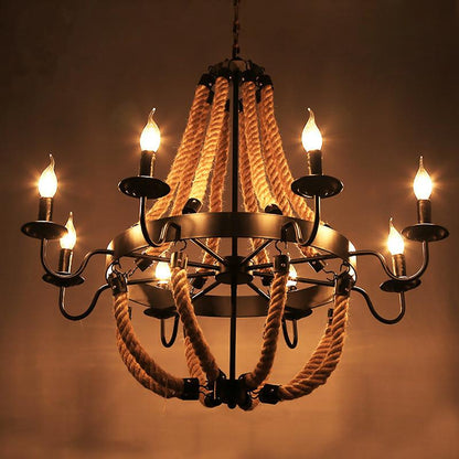 Retro Rope Chandelier Creative Loft Industrial Wind Bar Restaurant Restaurant Box Hot Pot Restaurant Wrought Iron Lighting