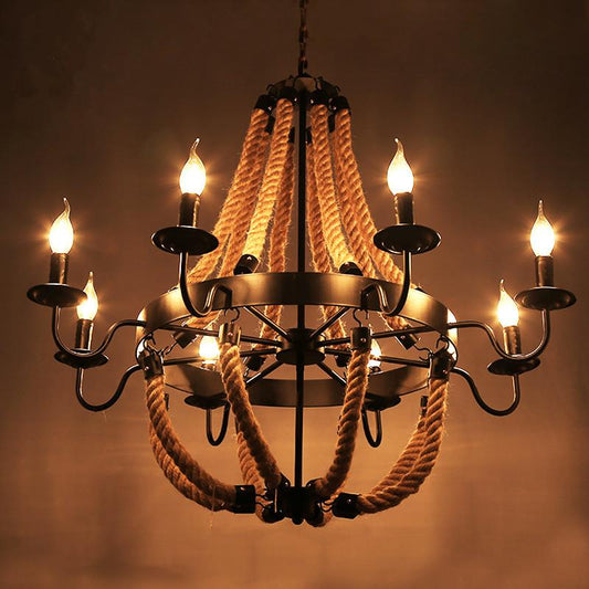 Retro Rope Chandelier Creative Loft Industrial Wind Bar Restaurant Restaurant Box Hot Pot Restaurant Wrought Iron Lighting