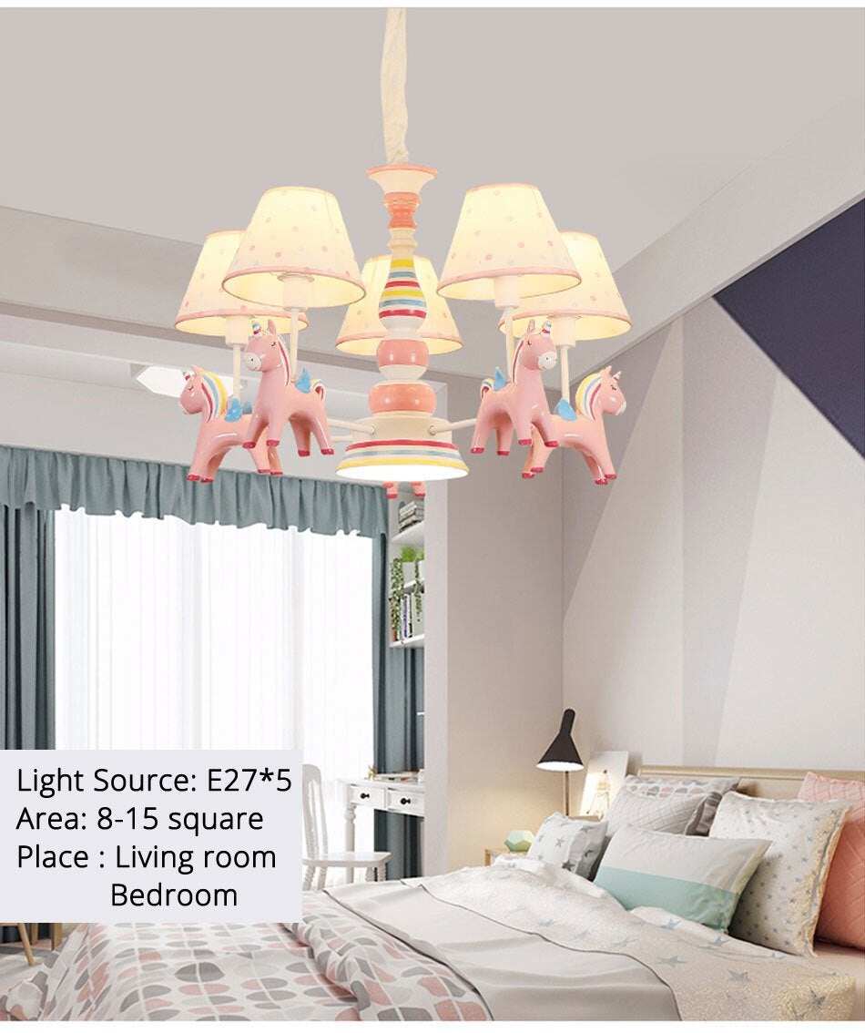 Chandelier Children's Room Lamp Boy And Girl Baby Bedroom Chandelier Nordic Pastoral  Cartoon Creative Pegasus Lamps